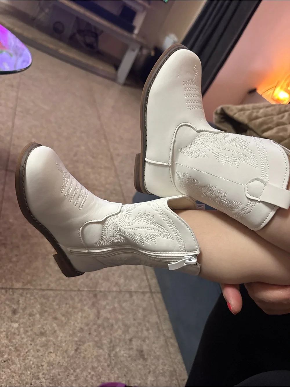 White Western-Inspired Women's Ankle Boots